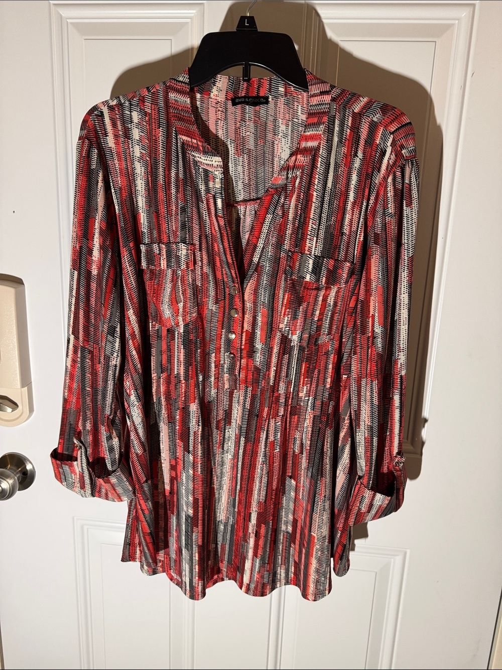 Ava & Grace Red Patterned Button-Front Tunic